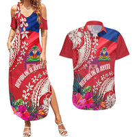 Personalised Haiti Coat Of Arms Couples Matching Summer Maxi Dress and Hawaiian Shirt Repiblik d Ayiti Tropical Flower Red Polynesian Pattern LT03 Red - Polynesian Pride