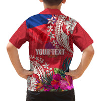 Personalised Haiti Coat Of Arms Family Matching Off Shoulder Short Dress and Hawaiian Shirt Repiblik d Ayiti Tropical Flower Red Polynesian Pattern LT03 - Polynesian Pride