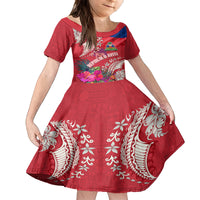 Personalised Haiti Coat Of Arms Family Matching Tank Maxi Dress and Hawaiian Shirt Repiblik d Ayiti Tropical Flower Red Polynesian Pattern LT03 Daughter's Dress Red - Polynesian Pride