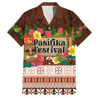 Pasifika Festival Auckland Family Matching Off Shoulder Short Dress and Hawaiian Shirt Polynesian Tribal with Pacific Pattern Brown Color LT03 Dad's Shirt - Short Sleeve Brown - Polynesian Pride
