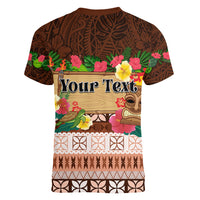 Pasifika Festival Auckland Women V Neck T Shirt Polynesian Tribal with Pacific Pattern Brown Color LT03 - Polynesian Pride