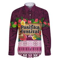 Pasifika Festival Auckland Family Matching Summer Maxi Dress and Hawaiian Shirt Polynesian Tribal with Pacific Pattern Pink Color LT03 Dad's Shirt - Long Sleeve Pink - Polynesian Pride