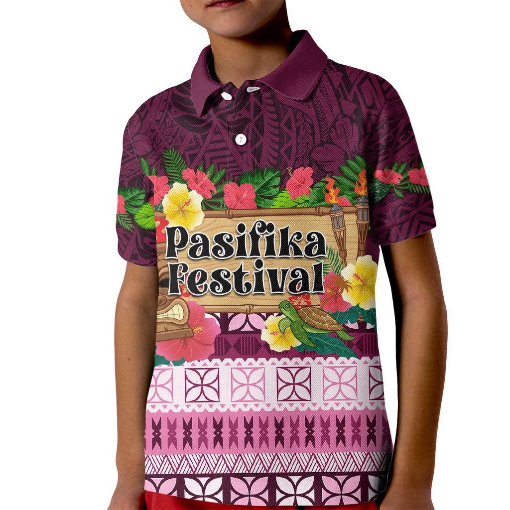 Pasifika Festival Auckland Kid Polo Shirt Polynesian Tribal with Pacific Pattern Pink Color LT03 Kid Pink - Polynesian Pride