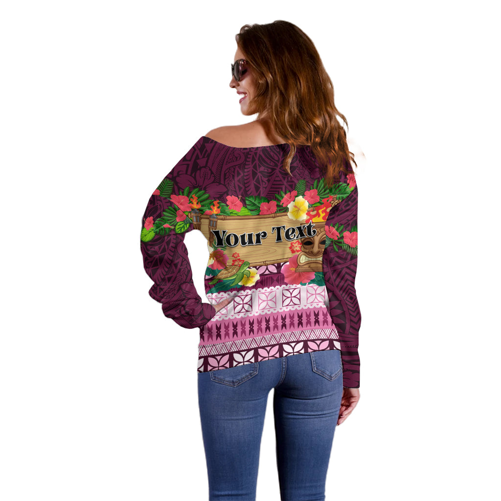 Pasifika Festival Auckland Off Shoulder Sweater Polynesian Tribal with Pacific Pattern Pink Color LT03 - Polynesian Pride