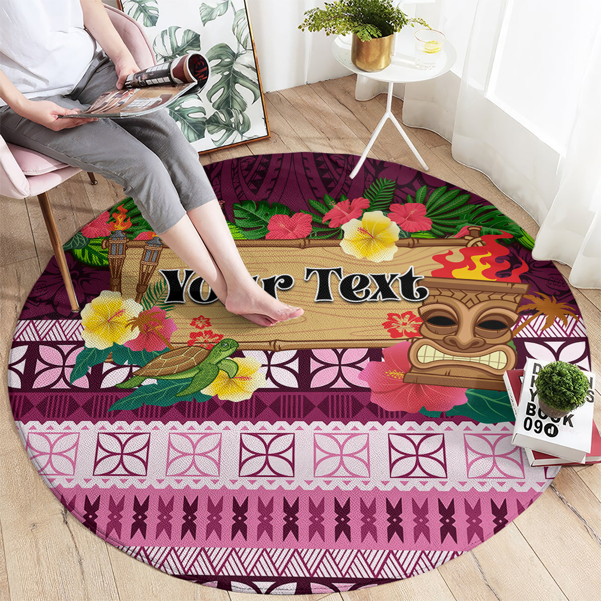 Pasifika Festival Auckland Round Carpet Polynesian Tribal with Pacific Pattern Pink Color LT03 - Polynesian Pride