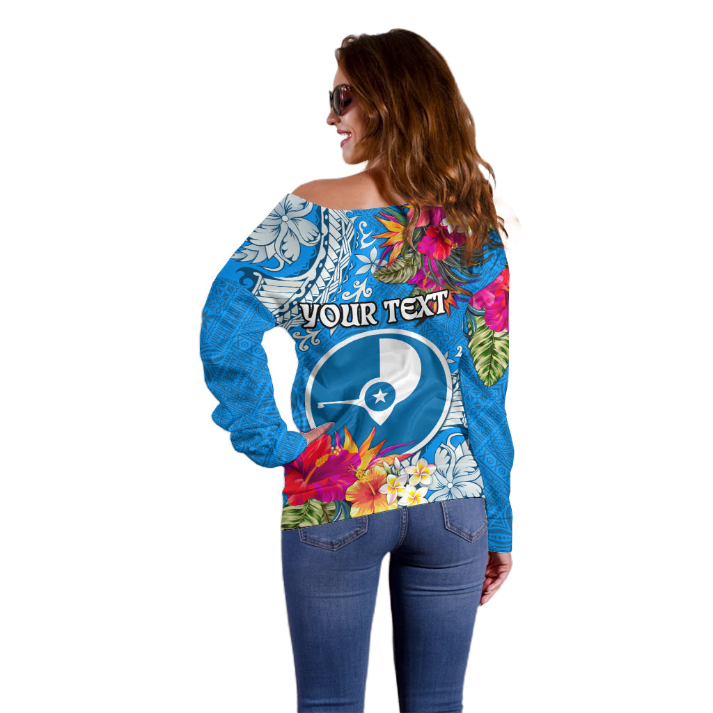 Yap Day Off Shoulder Sweater Tapa Pattern with Hisbiscus LT03 - Polynesian Pride