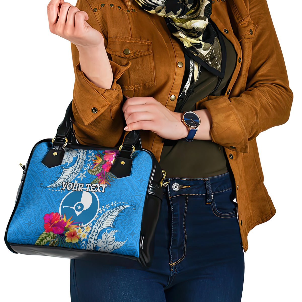 Yap Day Shoulder Handbag Tapa Pattern with Hisbiscus
