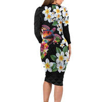 Hawaiian Lei Day Family Matching Long Sleeve Bodycon Dress and Hawaiian Shirt Plumeria and Turtle with Polynesian Tribal Pattern LT03 - Polynesian Pride
