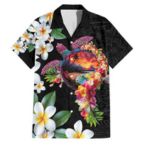 Hawaiian Lei Day Family Matching Mermaid Dress and Hawaiian Shirt Plumeria and Turtle with Polynesian Tribal Pattern LT03 Dad's Shirt - Short Sleeve Black - Polynesian Pride