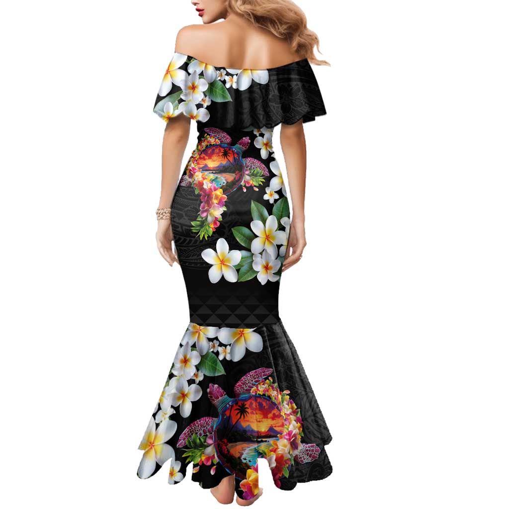 Hawaiian Lei Day Family Matching Mermaid Dress and Hawaiian Shirt Plumeria and Turtle with Polynesian Tribal Pattern LT03 - Polynesian Pride