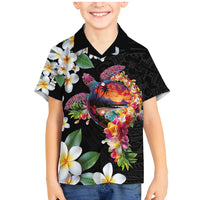 Hawaiian Lei Day Family Matching Mermaid Dress and Hawaiian Shirt Plumeria and Turtle with Polynesian Tribal Pattern LT03 Son's Shirt Black - Polynesian Pride