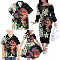 Hawaiian Lei Day Family Matching Off The Shoulder Long Sleeve Dress and Hawaiian Shirt Plumeria and Turtle with Polynesian Tribal Pattern LT03 - Polynesian Pride