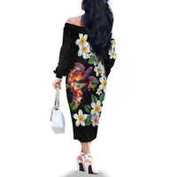 Hawaiian Lei Day Family Matching Off The Shoulder Long Sleeve Dress and Hawaiian Shirt Plumeria and Turtle with Polynesian Tribal Pattern LT03 - Polynesian Pride