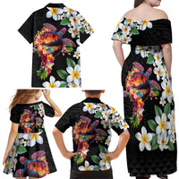 Hawaiian Lei Day Family Matching Off Shoulder Maxi Dress and Hawaiian Shirt Plumeria and Turtle with Polynesian Tribal Pattern LT03 - Polynesian Pride