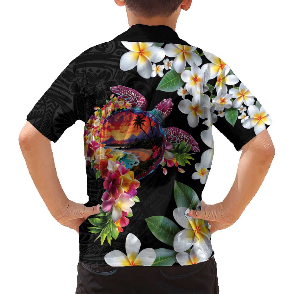 Hawaiian Lei Day Family Matching Off Shoulder Short Dress and Hawaiian Shirt Plumeria and Turtle with Polynesian Tribal Pattern LT03 - Polynesian Pride