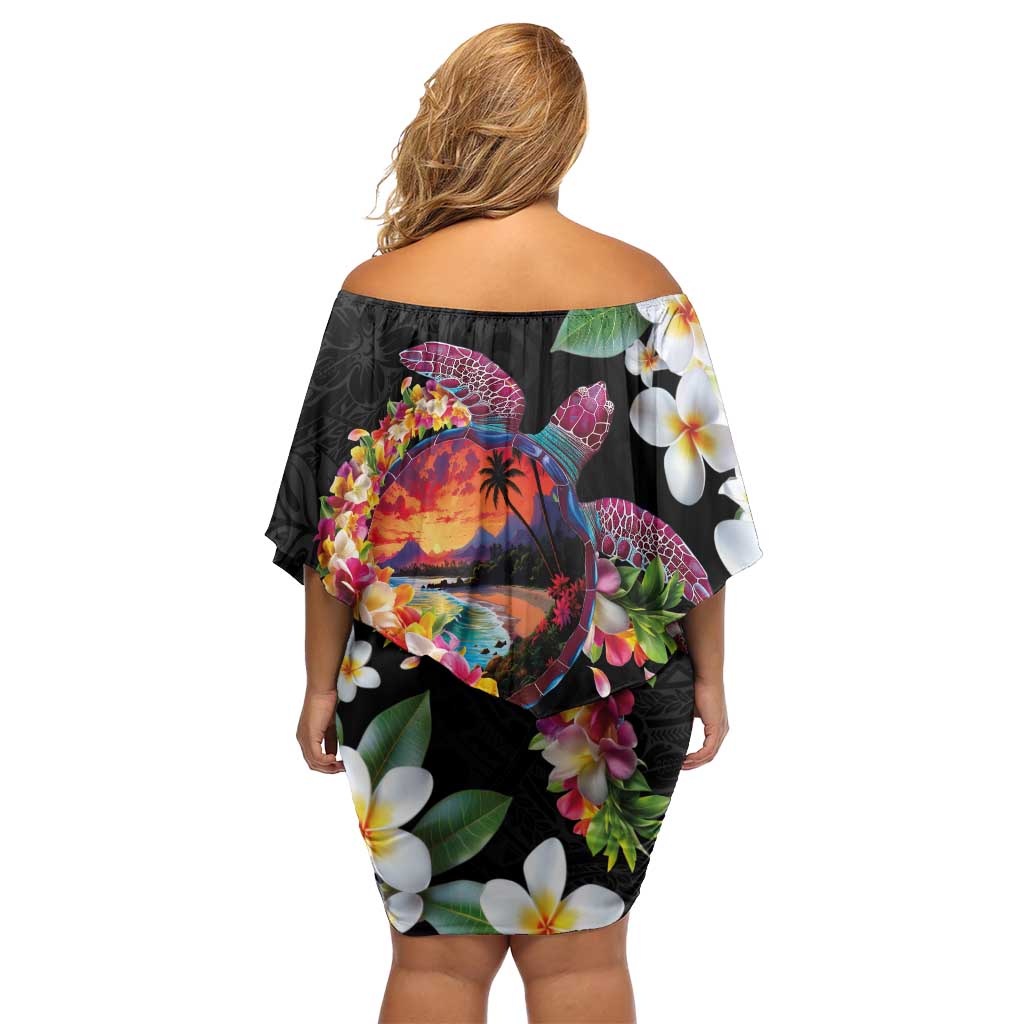 Hawaiian Lei Day Family Matching Off Shoulder Short Dress and Hawaiian Shirt Plumeria and Turtle with Polynesian Tribal Pattern LT03 - Polynesian Pride