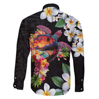Hawaiian Lei Day Family Matching Puletasi and Hawaiian Shirt Plumeria and Turtle with Polynesian Tribal Pattern