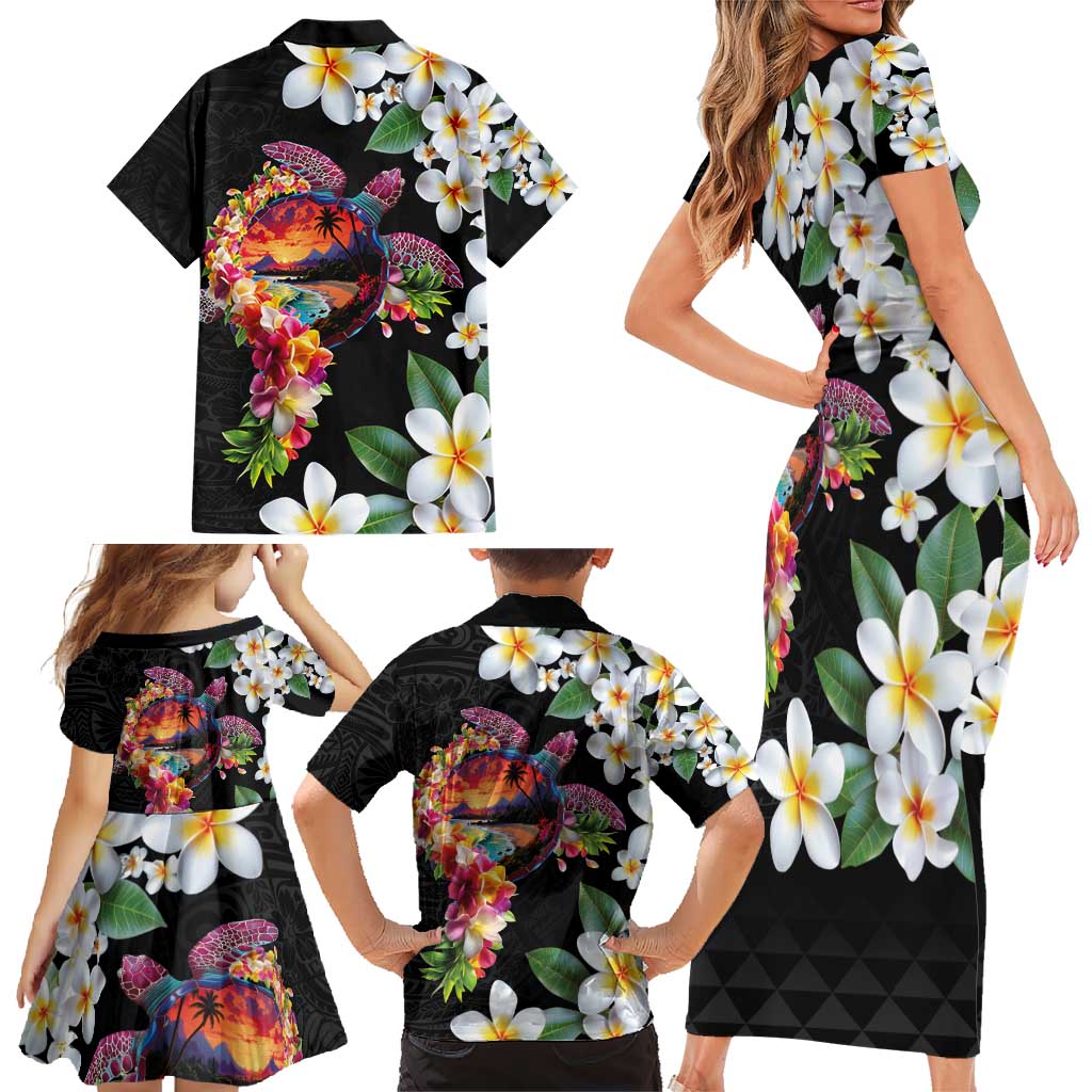 Hawaiian Lei Day Family Matching Short Sleeve Bodycon Dress and Hawaiian Shirt Plumeria and Turtle with Polynesian Tribal Pattern LT03 - Polynesian Pride