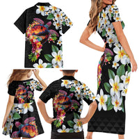 Hawaiian Lei Day Family Matching Short Sleeve Bodycon Dress and Hawaiian Shirt Plumeria and Turtle with Polynesian Tribal Pattern LT03 - Polynesian Pride