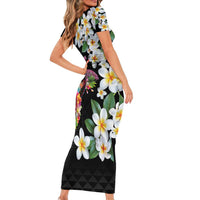 Hawaiian Lei Day Family Matching Short Sleeve Bodycon Dress and Hawaiian Shirt Plumeria and Turtle with Polynesian Tribal Pattern LT03 - Polynesian Pride