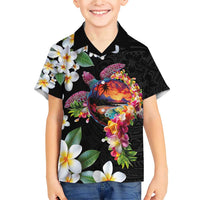 Hawaiian Lei Day Family Matching Short Sleeve Bodycon Dress and Hawaiian Shirt Plumeria and Turtle with Polynesian Tribal Pattern LT03 Son's Shirt Black - Polynesian Pride