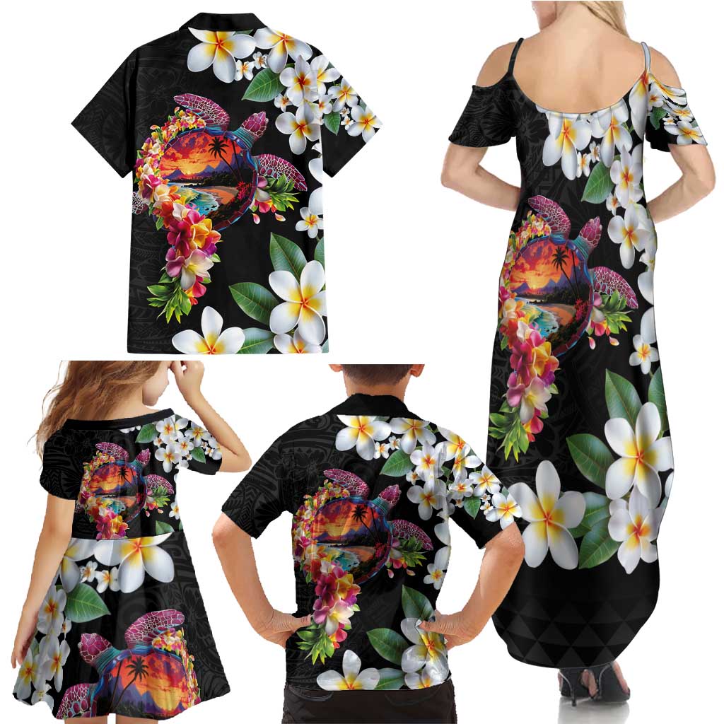 Hawaiian Lei Day Family Matching Summer Maxi Dress and Hawaiian Shirt Plumeria and Turtle with Polynesian Tribal Pattern LT03 - Polynesian Pride