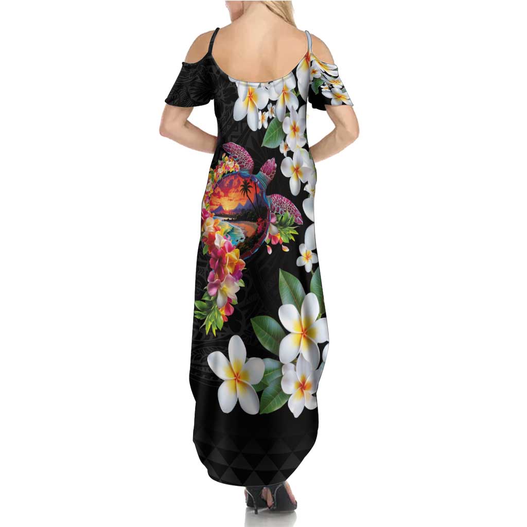 Hawaiian Lei Day Family Matching Summer Maxi Dress and Hawaiian Shirt Plumeria and Turtle with Polynesian Tribal Pattern LT03 - Polynesian Pride