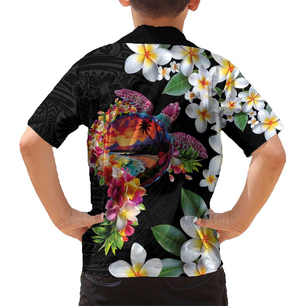 Hawaiian Lei Day Kid Hawaiian Shirt Plumeria and Turtle with Polynesian Tribal Pattern LT03 - Polynesian Pride