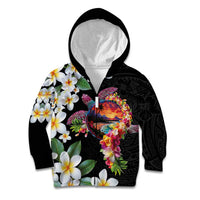 Hawaiian Lei Day Kid Hoodie Plumeria and Turtle with Polynesian Tribal Pattern LT03 Zip Hoodie Black - Polynesian Pride