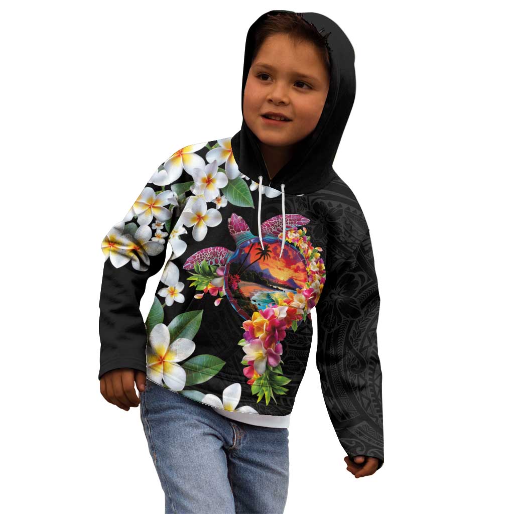 Hawaiian Lei Day Kid Hoodie Plumeria and Turtle with Polynesian Tribal Pattern LT03 - Polynesian Pride