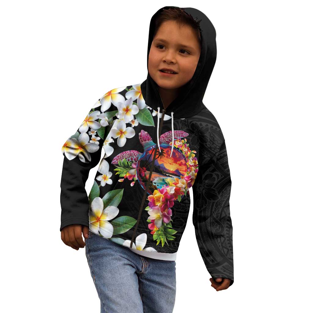 Hawaiian Lei Day Kid Hoodie Plumeria and Turtle with Polynesian Tribal Pattern LT03 - Polynesian Pride