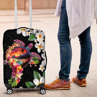 Hawaiian Lei Day Luggage Cover Plumeria and Turtle with Polynesian Tribal Pattern LT03 Black - Polynesian Pride