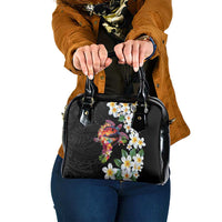 Hawaiian Lei Day Shoulder Handbag Plumeria and Turtle with Polynesian Tribal Pattern LT03 One Size Black - Polynesian Pride