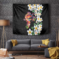 Hawaiian Lei Day Tapestry Plumeria and Turtle with Polynesian Tribal Pattern LT03 Black - Polynesian Pride
