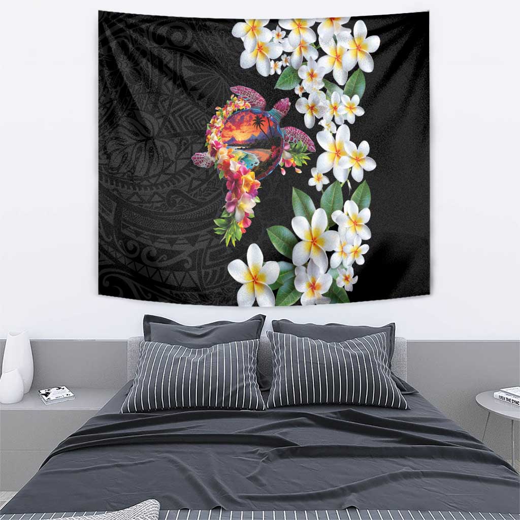 Hawaiian Lei Day Tapestry Plumeria and Turtle with Polynesian Tribal Pattern LT03 - Polynesian Pride
