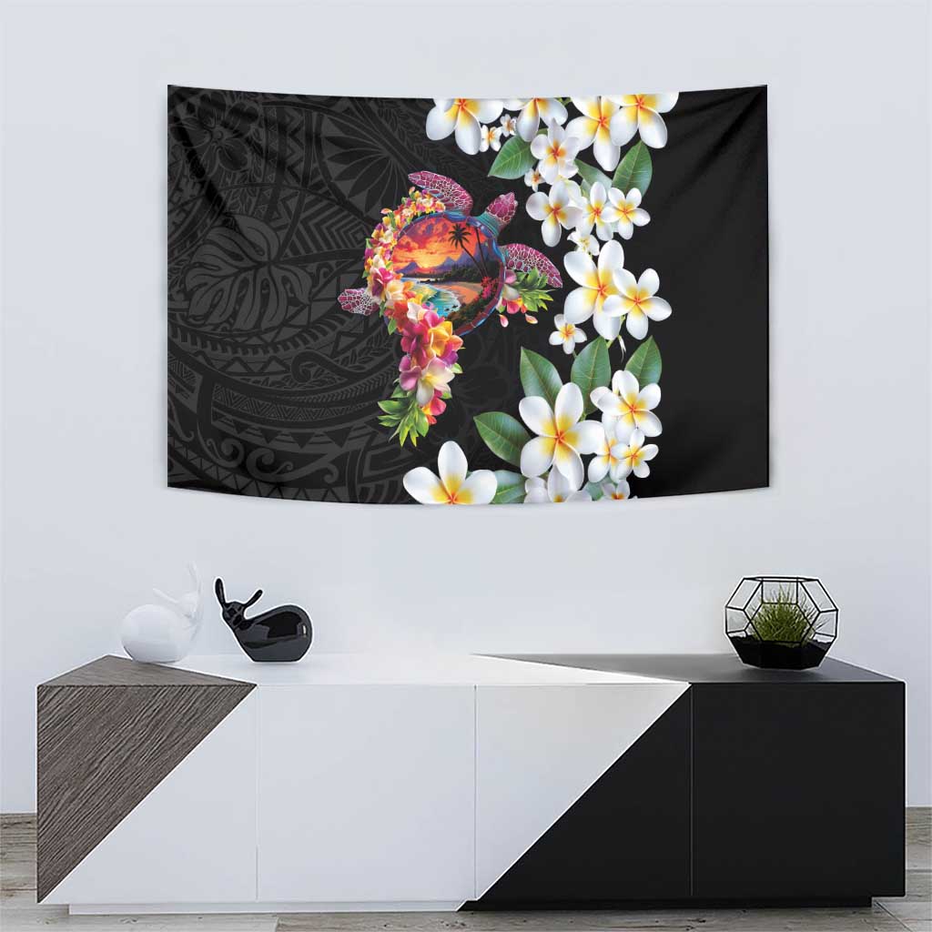 Hawaiian Lei Day Tapestry Plumeria and Turtle with Polynesian Tribal Pattern LT03 - Polynesian Pride
