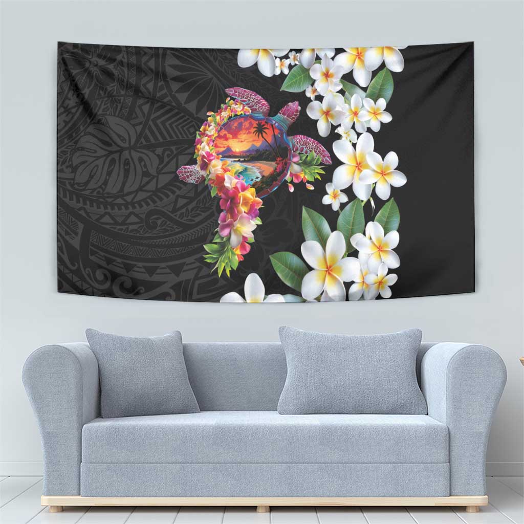 Hawaiian Lei Day Tapestry Plumeria and Turtle with Polynesian Tribal Pattern LT03 - Polynesian Pride