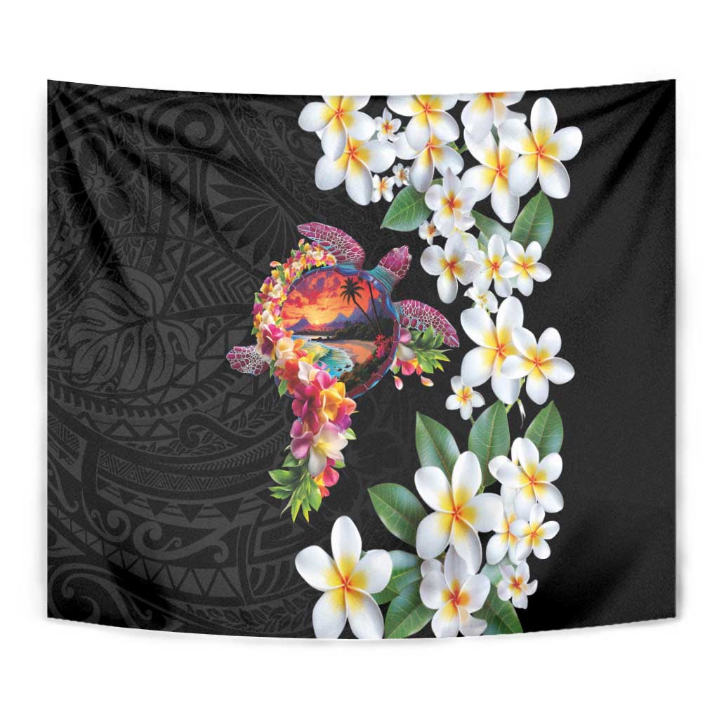 Hawaiian Lei Day Tapestry Plumeria and Turtle with Polynesian Tribal Pattern LT03 - Polynesian Pride