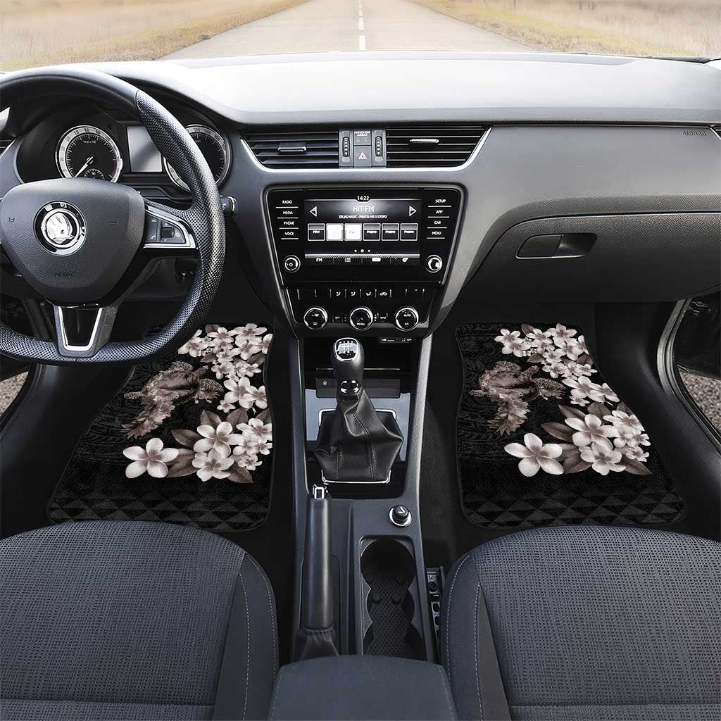 Hawaiian Lei Day Car Mats Plumeria and Turtle with Polynesian Tribal Pattern Grayscale Color