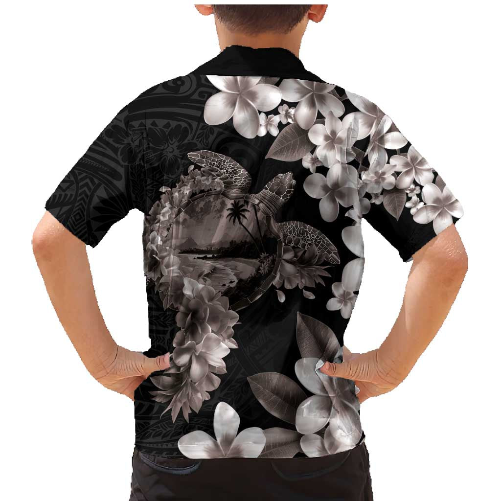Hawaiian Lei Day Family Matching Mermaid Dress and Hawaiian Shirt Plumeria and Turtle with Polynesian Tribal Pattern Grayscale Color LT03 - Polynesian Pride