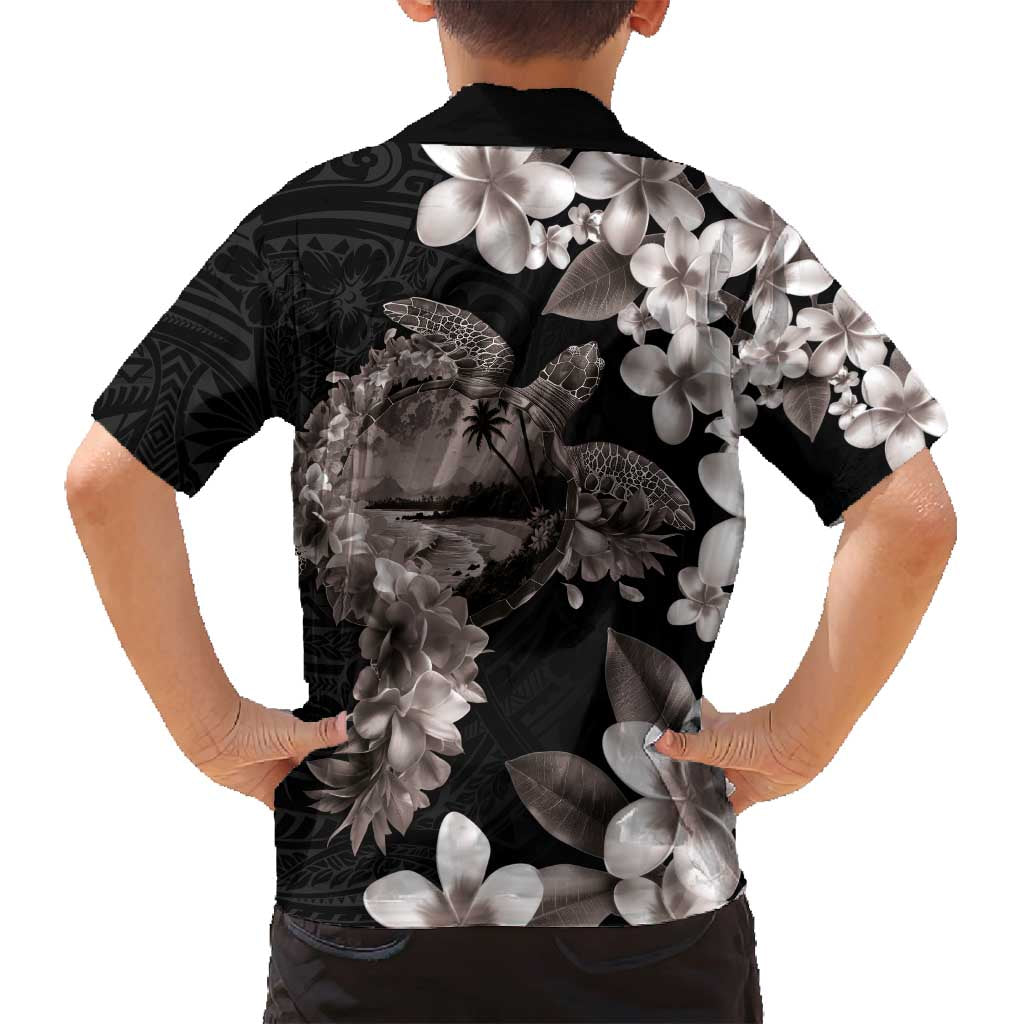 Hawaiian Lei Day Family Matching Puletasi and Hawaiian Shirt Plumeria and Turtle with Polynesian Tribal Pattern Grayscale Color LT03 - Polynesian Pride