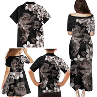 Hawaiian Lei Day Family Matching Puletasi and Hawaiian Shirt Plumeria and Turtle with Polynesian Tribal Pattern Grayscale Color LT03 - Polynesian Pride