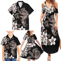 Hawaiian Lei Day Family Matching Summer Maxi Dress and Hawaiian Shirt Plumeria and Turtle with Polynesian Tribal Pattern Grayscale Color LT03 - Polynesian Pride