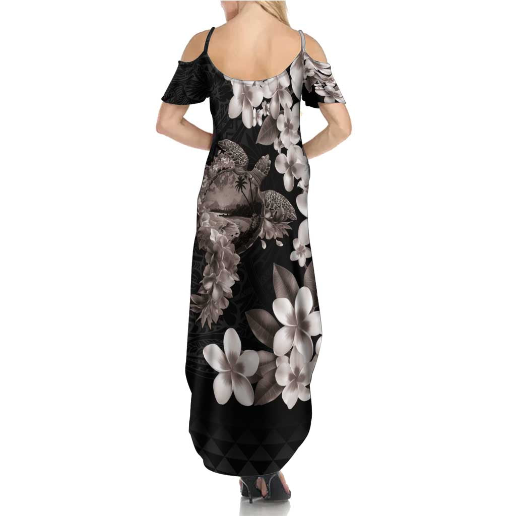 Hawaiian Lei Day Family Matching Summer Maxi Dress and Hawaiian Shirt Plumeria and Turtle with Polynesian Tribal Pattern Grayscale Color LT03 - Polynesian Pride