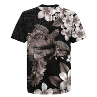 Hawaiian Lei Day Rugby Jersey Plumeria and Turtle with Polynesian Tribal Pattern Grayscale Color LT03 - Polynesian Pride
