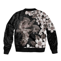 Hawaiian Lei Day Sleeve Zip Bomber Jacket Plumeria and Turtle with Polynesian Tribal Pattern Grayscale Color LT03 - Polynesian Pride
