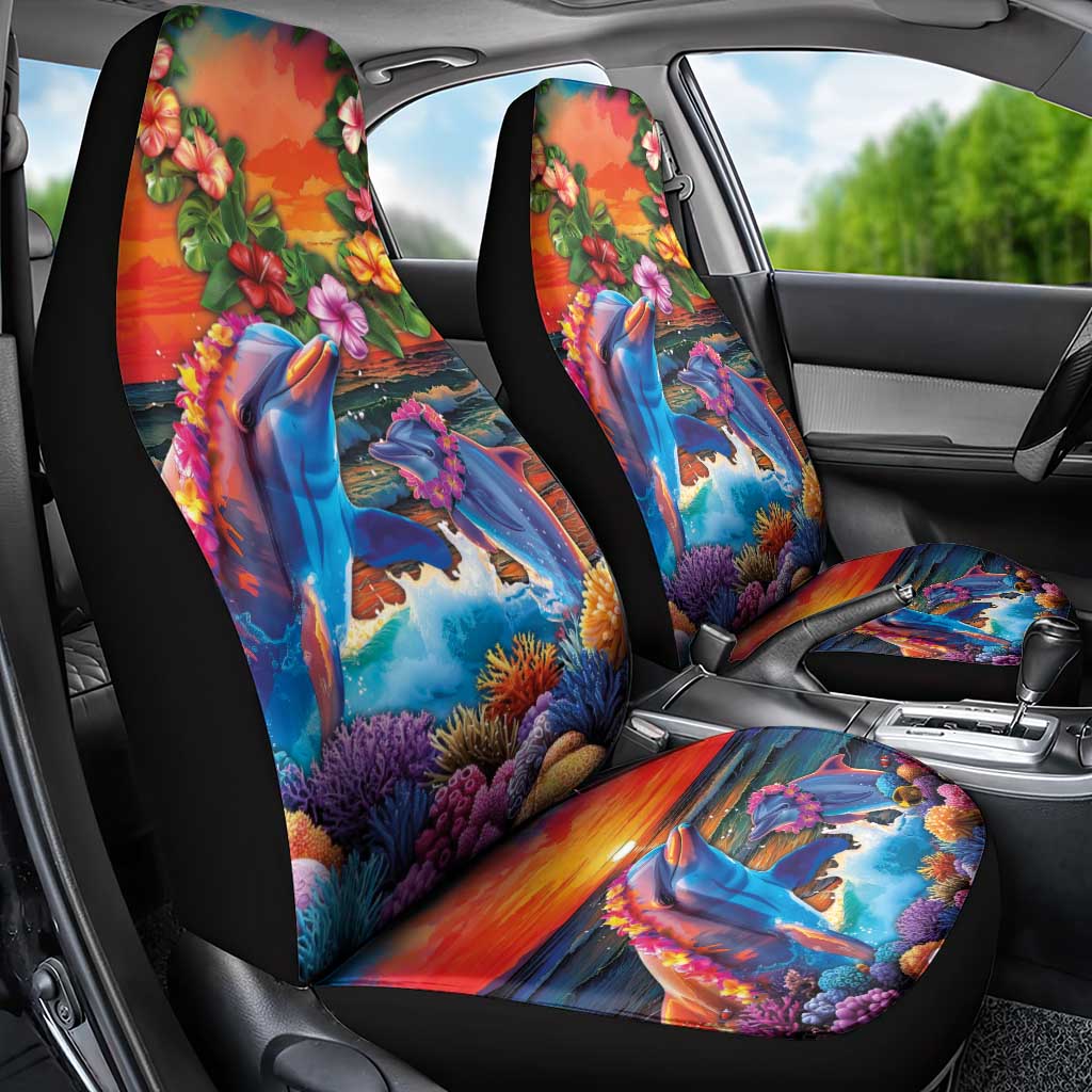 Hawaiian Lei Day Car Seat Cover Dolphins with Colorful Corals and Romantic Sunset LT03 - Polynesian Pride