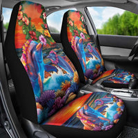Hawaiian Lei Day Car Seat Cover Dolphins with Colorful Corals and Romantic Sunset LT03 - Polynesian Pride
