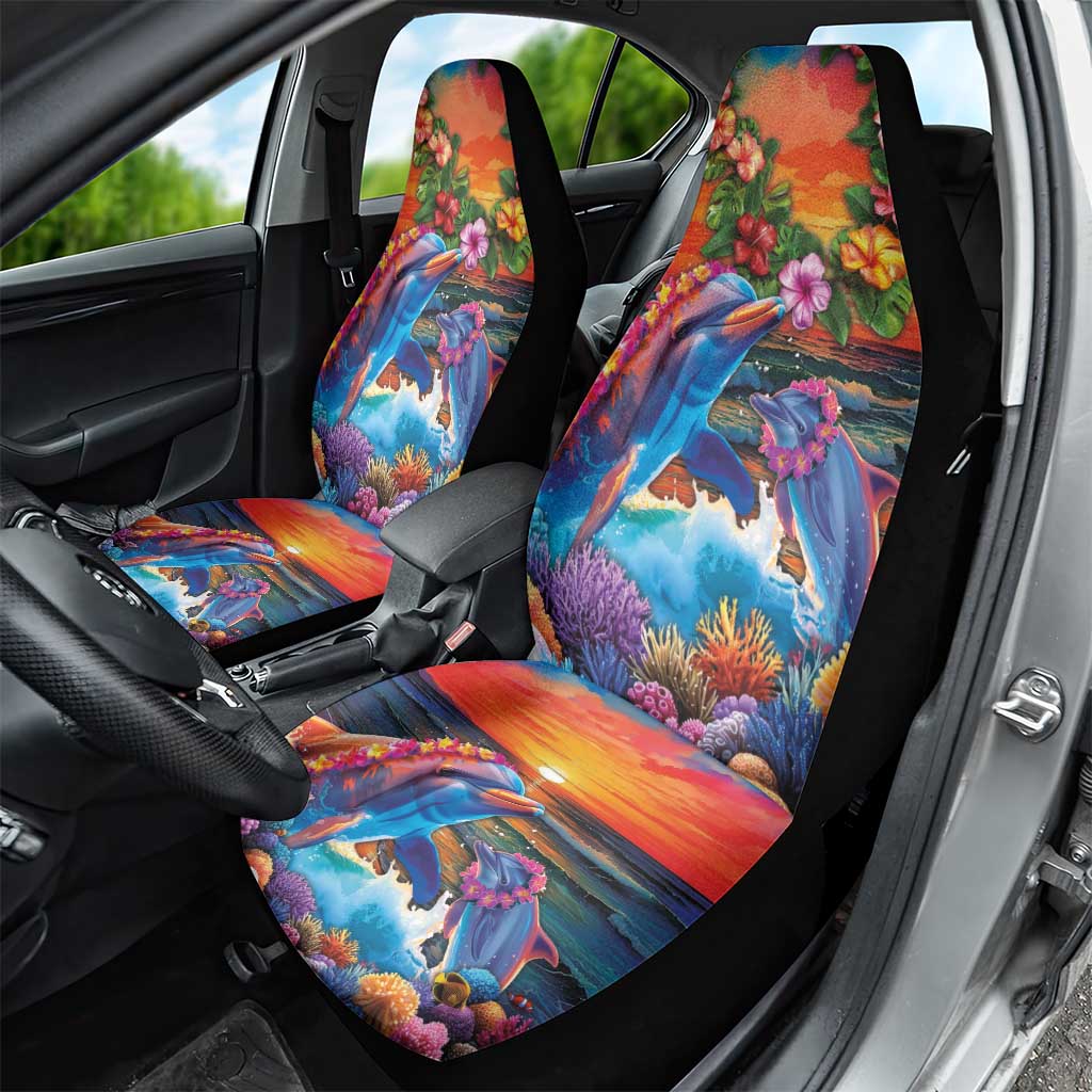 Hawaiian Lei Day Car Seat Cover Dolphins with Colorful Corals and Romantic Sunset LT03 - Polynesian Pride