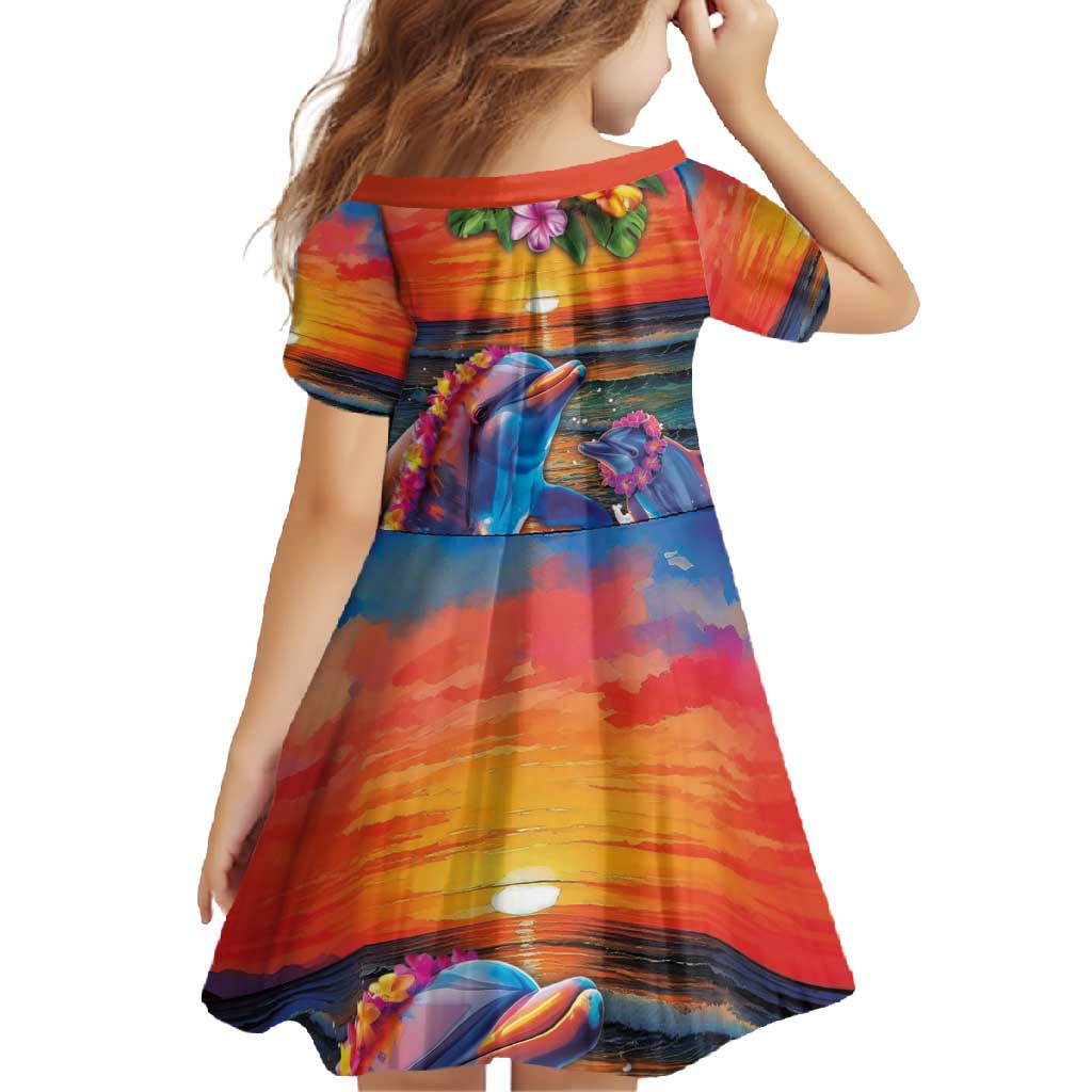 Hawaiian Lei Day Family Matching Off Shoulder Maxi Dress and Hawaiian Shirt Dolphins with Colorful Corals and Romantic Sunset LT03 - Polynesian Pride